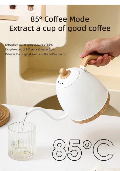 800ml Gooseneck Electric Kettle Hand Brew Coffee Pot Teapot 304 Stainless Steel Water Jug Slender Mouth Hand Brewing Pot 1000W