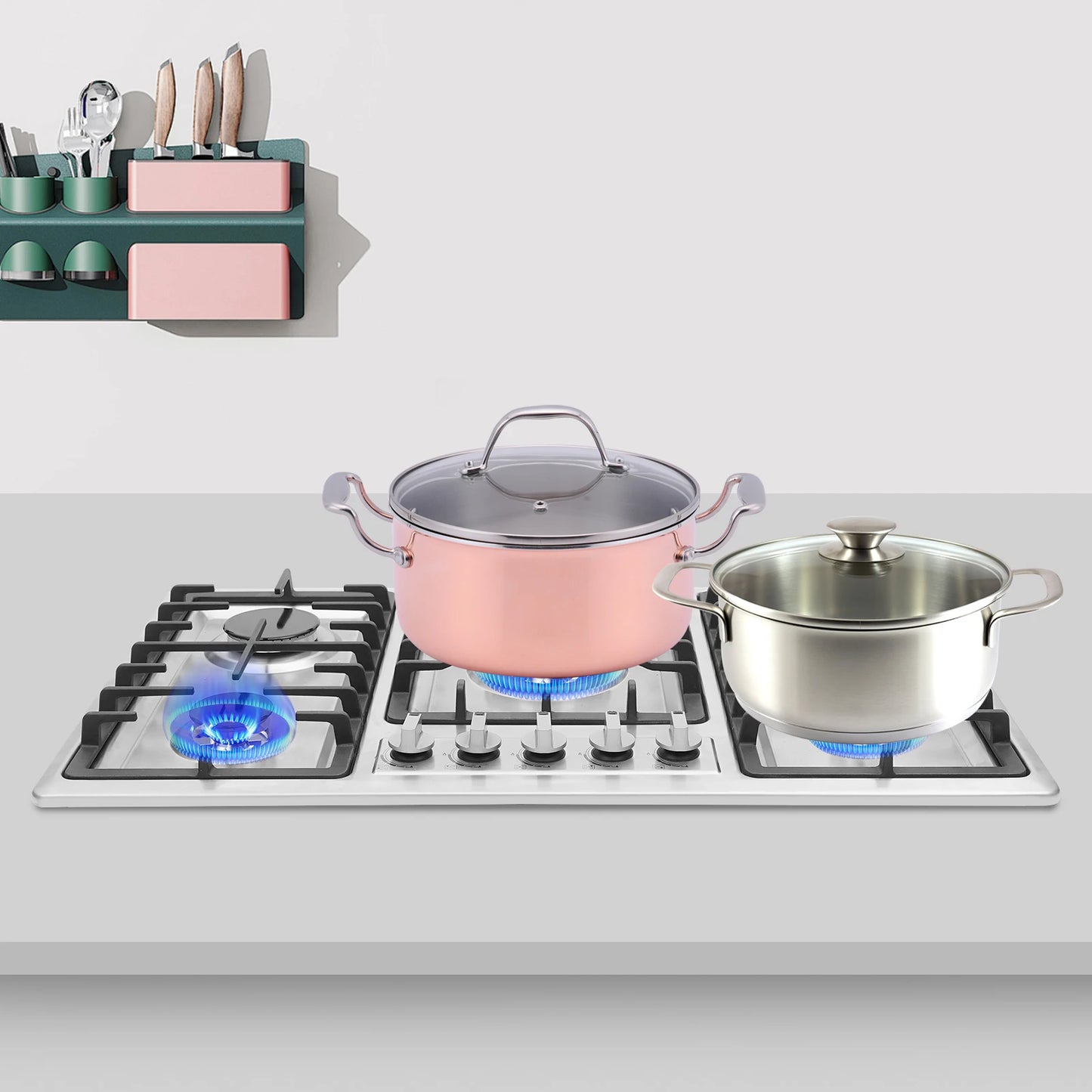 5-Burner Gas Cooktop Scratch Resistance Stainless Steel Gas Stove Simple Control for Home Kitchens/Restaurants/Hotels