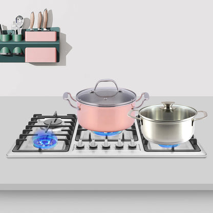 5-Burner Gas Cooktop Scratch Resistance Stainless Steel Gas Stove Simple Control for Home Kitchens/Restaurants/Hotels