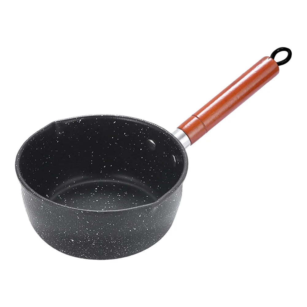 Non-Stick Sauce Pan Soup Pot with Pour Spout Milk Saucepan Wooden Handle Stick Proof Sauce Pan for Noodles Soups Hot Milk