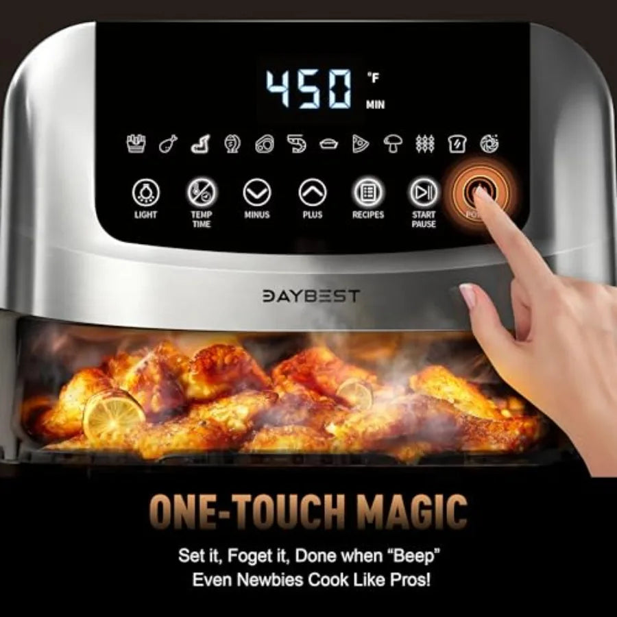 Stainless Steel Air Fryer for Kitchen Use, Silver, Ceramic Non-Stick Teflon-Free Coating, 12-in-1 Functionality with Dual Heati