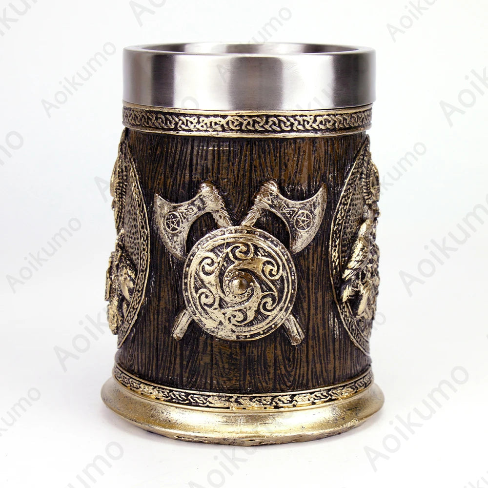 Norse Mythology Odin Thor Mug Tankard 304 Stainless Steel Resin 3D Retro Beer Stein Birthday God of War Lover Gift 600ml 20 oz