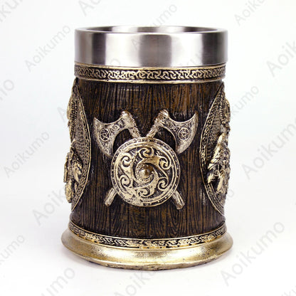 Norse Mythology Odin Thor Mug Tankard 304 Stainless Steel Resin 3D Retro Beer Stein Birthday God of War Lover Gift 600ml 20 oz