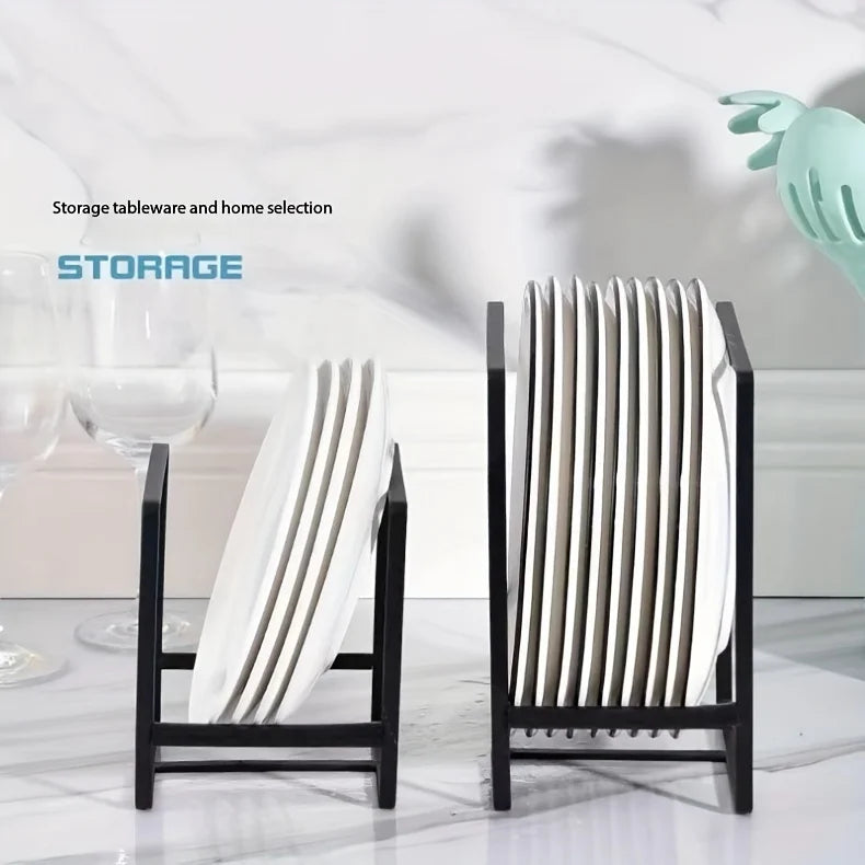 1pc Sleek Metal Dish Rack Set, Space-Saving Tiered Shelf Organizer, Plate & Utensil Holder, Pull-Out Design, Kitchen Storage