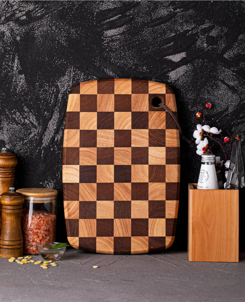 Checkerboard Rubberwood Cutting Board household chopping board kitchen auxiliary food board fruit solid wood case plat