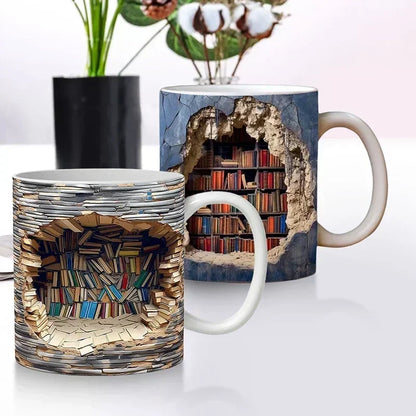 3D Library Book Mug Shelf Mug Creative Space Design Multi-Purpose Mug Coffee Cup Study Milk Cup Friends Birthday Gift Home Acces