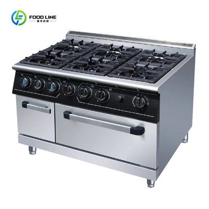 Luxury Six-head Gas Commercial Vertical Pot Stove with Electric Oven, High-power Gas Stove for Hotels and Restaurants Customized