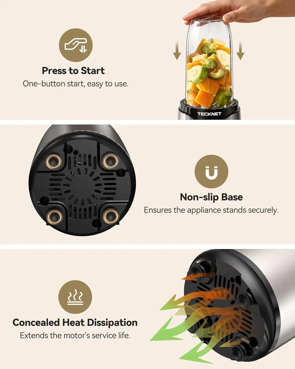 Personal Blender Smoothie Maker, 1000W Powerful 25,000PRM, Blends Frozen Fruit & Ice, 2x600ml