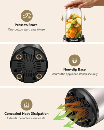 Personal Blender Smoothie Maker, 1000W Powerful 25,000PRM, Blends Frozen Fruit & Ice, 2x600ml