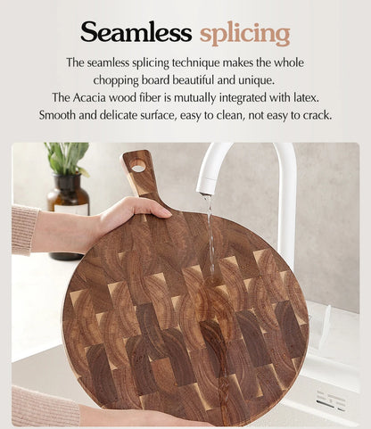 XINZUO Acacia End Grain Cutting Board 42.5x32cm Seamless, Ergonomic Handle Acacia Wood Surface for Heavy-Duty Meat & Vegetable