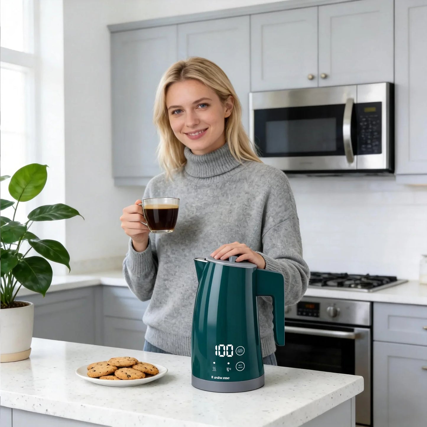 1200W Electric Kettle 1.25L Fast Boiling Electric Pot Coffee Tea Kettle Water Boiler, 2 Hour Keep Warm, Temperature Control Teapot Home Kitchen Water Heater