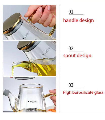 JUSTINLAU Glass Oil Pots 500/700/900ml Leak Proof Diamond Oil Bottle with Scale/Lid Kitchen Soy Sauce Vinegar Condiment Storage