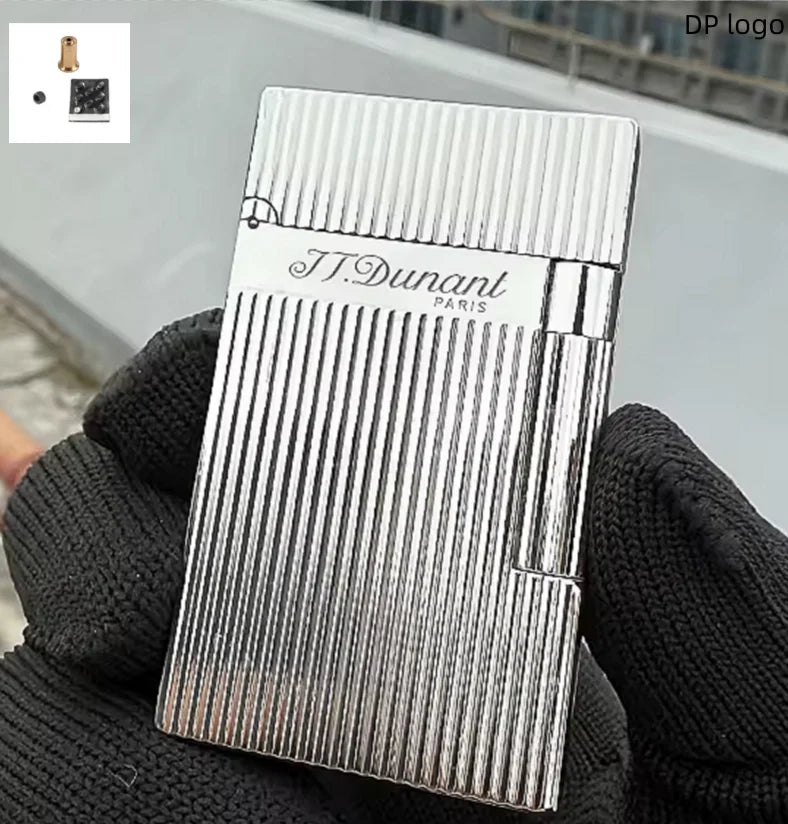 Brass Vertical Pattern Gas Lighter, Ping Sound Soft Flame Refillable Butane Vintage Lighter for Men Cigarette Cigar