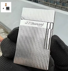 Brass Vertical Pattern Gas Lighter, Ping Sound Soft Flame Refillable Butane Vintage Lighter for Men Cigarette Cigar