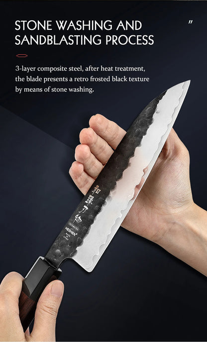 HEZHEN 1-3PC Kitchen Knife Set Chef Utility Santoku Professional Clad Steel Japanese Cook For Meat Kitchen Knife Red Wood