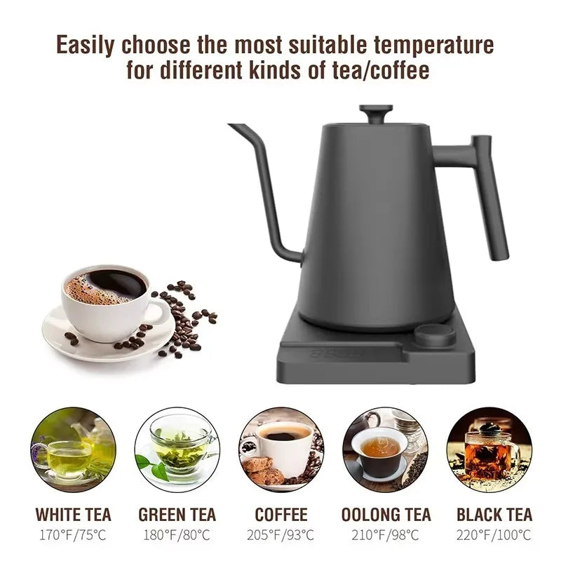 Electric Gooseneck Kettle Quick Heating Stainless Steel Pour-Over 1L 1200W Coffee Tea Pot for Hotel Household Coffee Product