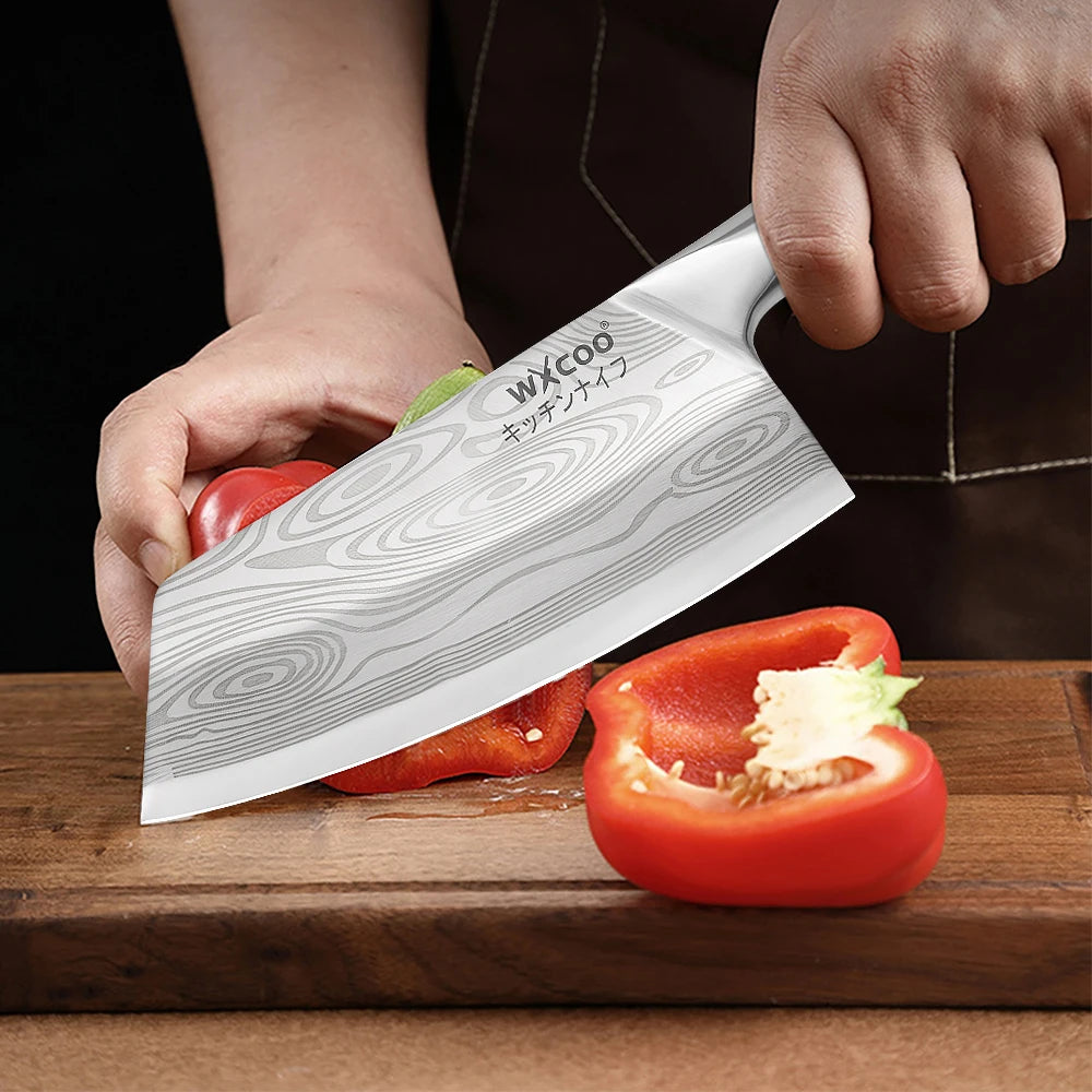 WXCOO Stainless Steel Japanese Knife 7Inch Kitchen Knife Ergonomic Wood Handle Santoku Knives for Cooking Kitchen Accessories