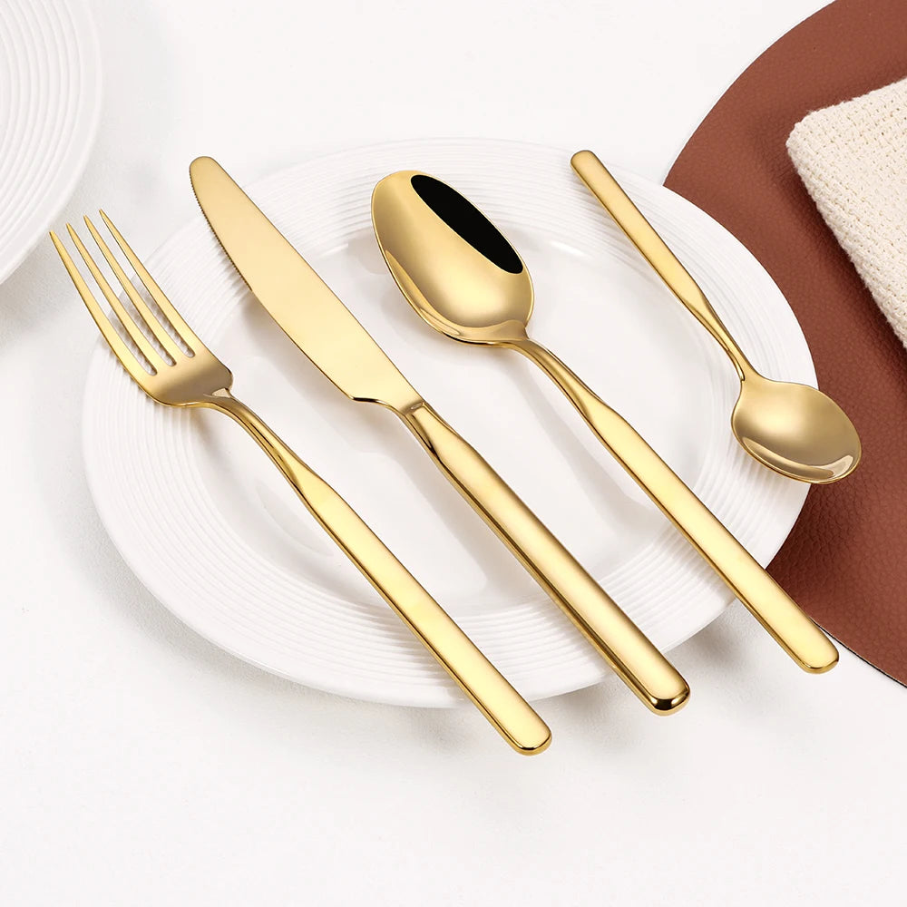 4/6/12/16/18/20/24Pcs Gold Cutlery Set Stainless Steel 304 Tableware Elegant Western Knife Fork Spoon Mirror Dinner Set