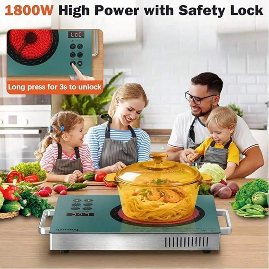 Karinear Single Burner Electric Cooktop, 110V One Burner Electric Stove With Handle, 1800W Protable Ceramic Stove Top For Outdoo