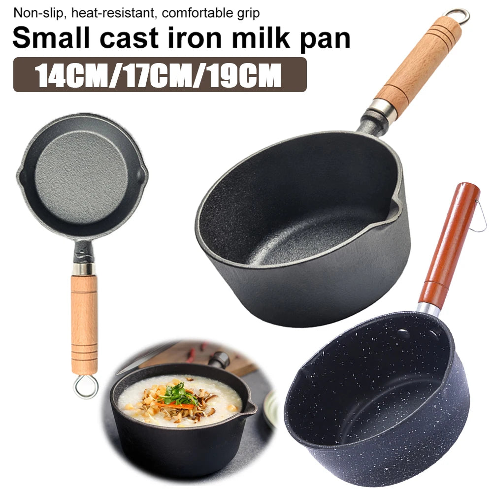 Cast Iron Milk Pan with Pour Spout Non-Stick Hot Oil Pan Butter Melting Pot Cooking Saucepan for Pouring Oil Milk Heating Frying