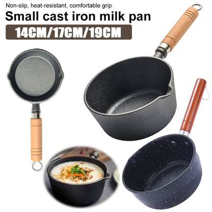 Cast Iron Milk Pan with Pour Spout Non-Stick Hot Oil Pan Butter Melting Pot Cooking Saucepan for Pouring Oil Milk Heating Frying