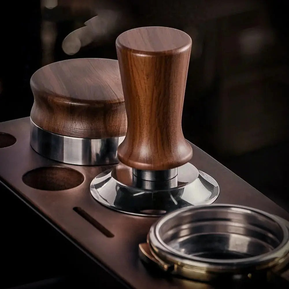 51/53/58MM Coffee Tamper Self-rebounding Springs Design Coffee Leveler Wood Handle Flat/threaded Bottom Coffee Powder Press