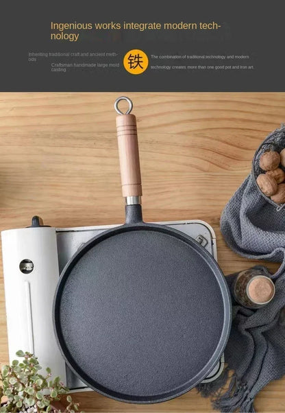 26cm Cast Iron Frying Pan, Uncoated Non-stick Crepe Maker Steak Pot for Gas Induction Cooker Kitchen