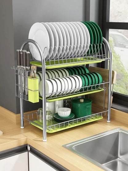 Dish Drying Rack Kitchen Adjustable Stainless Steel 2 Tier Plates Organizer Dish Bowl Drainer Storage Rack Kitchen Utensils