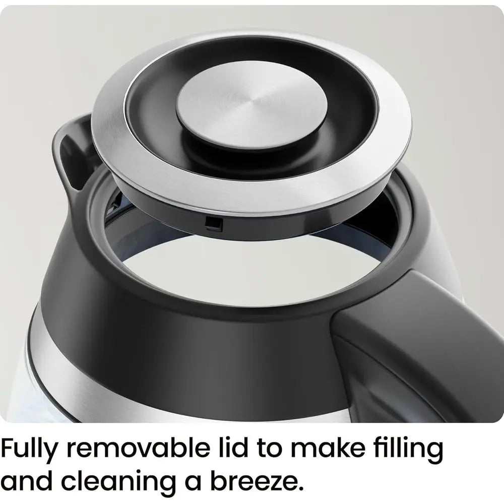 1.8L 1500W Stainless Steel Electric Kettle with Removable Lid, Auto-Off, Boil-Dry Protection, BPA-Free Filter, Borosilicate Glas