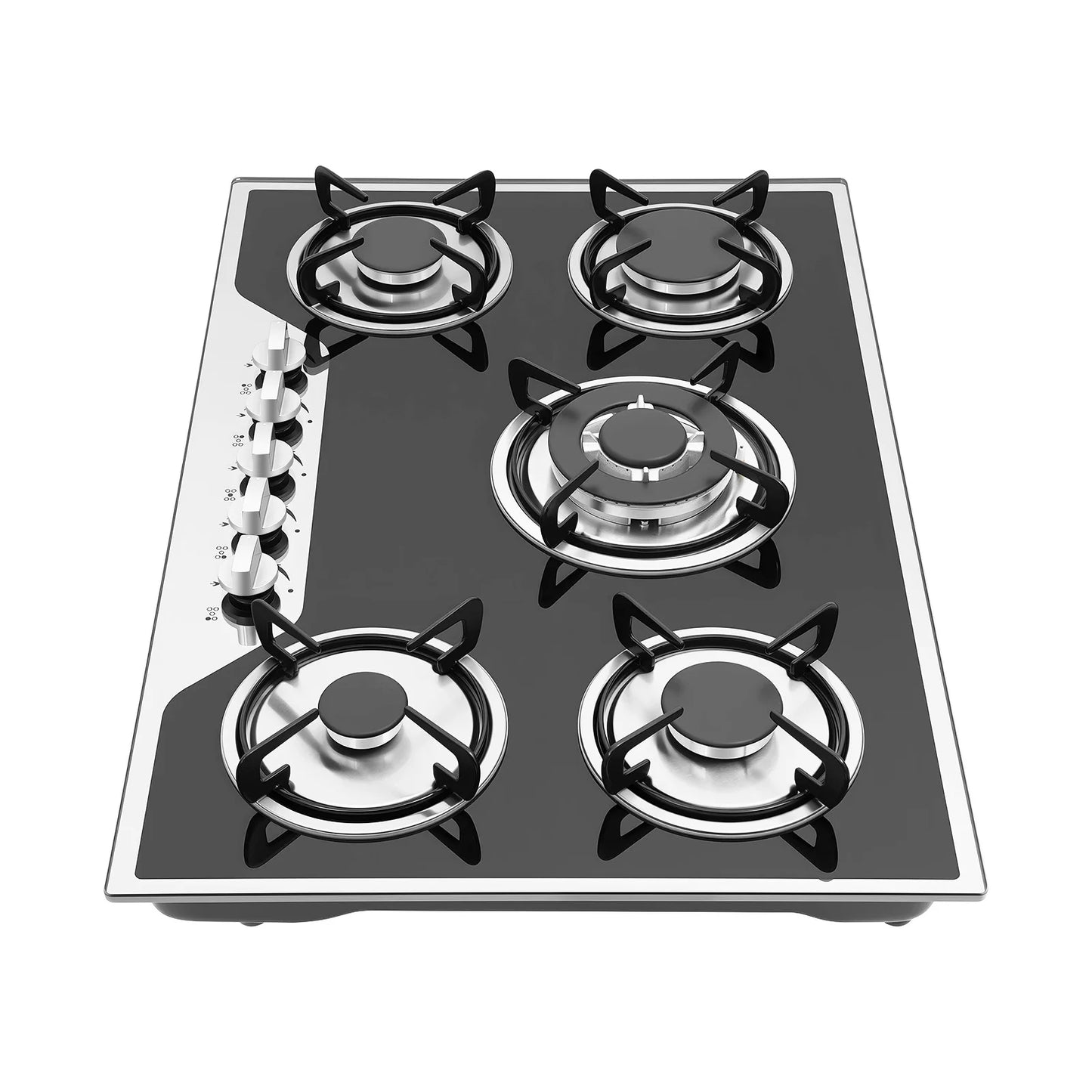 Five Burner Built In Gas Cooktop Dual Gas Compatible High Temperature Resistant Panel Reliable Pulse Ignition Stable Combustion Multiple Firepower Options Practical Knob Operation Sturdy Structure Ideal For Home Kitchen Cooki