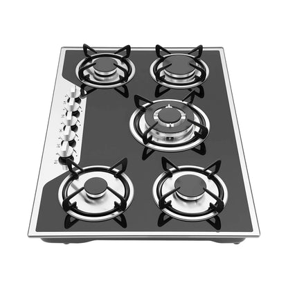 Five Burner Built In Gas Cooktop Dual Gas Compatible High Temperature Resistant Panel Reliable Pulse Ignition Stable Combustion Multiple Firepower Options Practical Knob Operation Sturdy Structure Ideal For Home Kitchen Cooki
