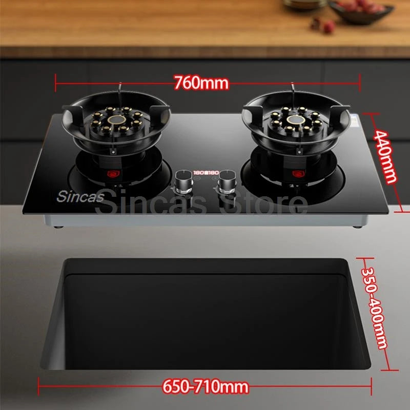 Two-burner Gas Stove Desktop Fierce Fire Kitchen Gas Stove Dual Stove Embedded Nature Gas/LPG Timing Stove Dual-Use Gas Cooker