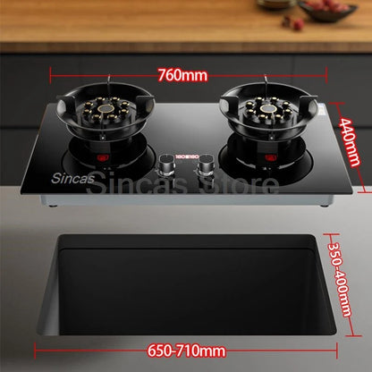 Two-burner Gas Stove Desktop Fierce Fire Kitchen Gas Stove Dual Stove Embedded Nature Gas/LPG Timing Stove Dual-Use Gas Cooker