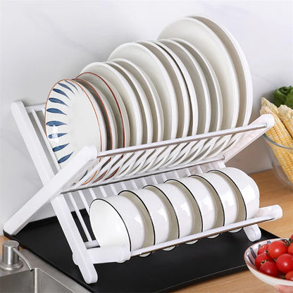 Dish Drying Rack Plates Pan Fold Shelf Plastic Kitchen Organizer Holder Dish Rack Sink Draining Bowl Storage Stand