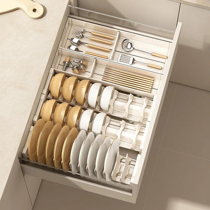 HeMu Adjustable Dish Rack, Expandable Plate Organizer for Kitchen Cabinet, Suitable for 6-9 Inch Bowls/Plates Kitchen Organizer