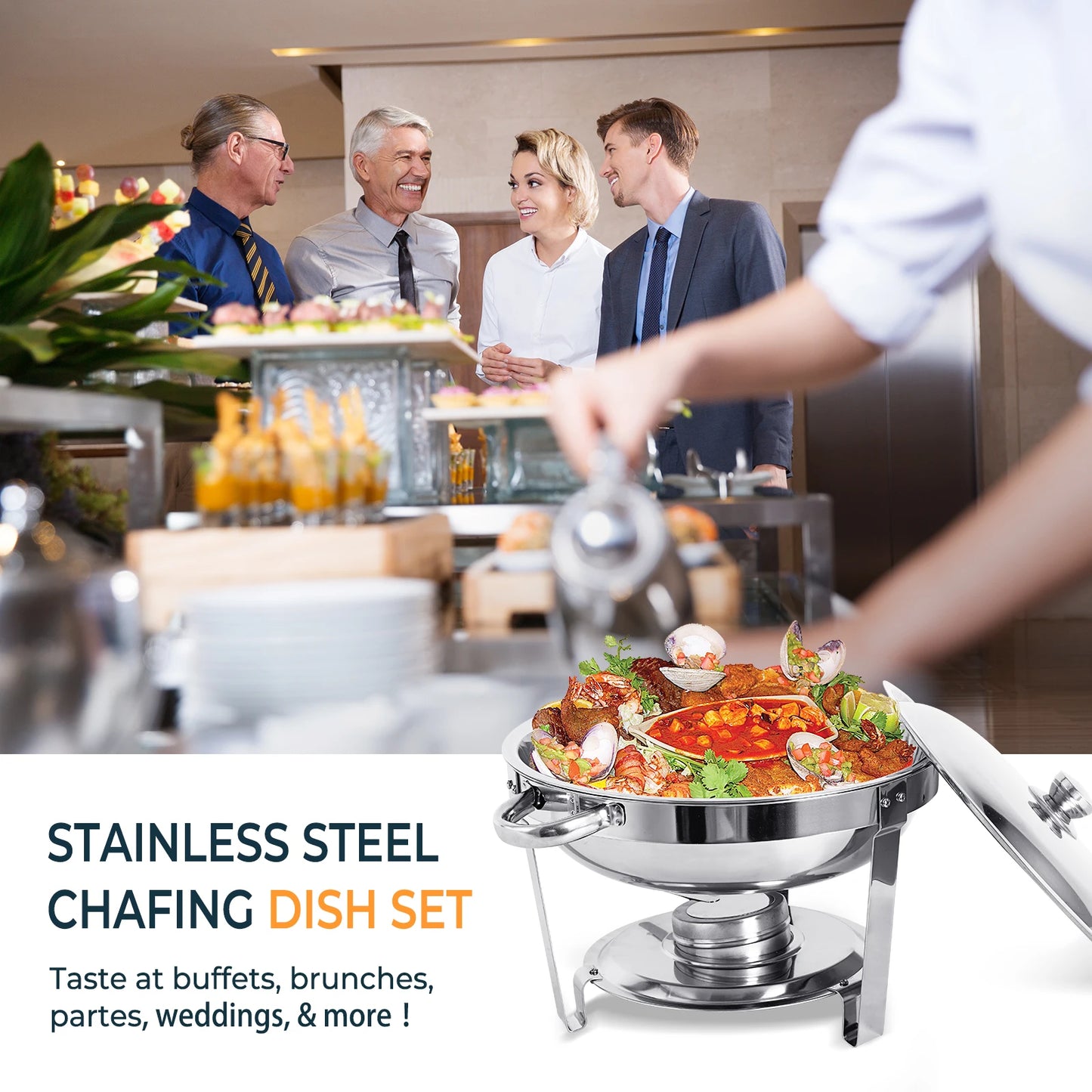 1/2/4 Pack Stainless Steel Chafing Dish Buffet Set 5L Round Chafers Buffet Food Warmers BBQ Party 316 For Parties Events Wedding