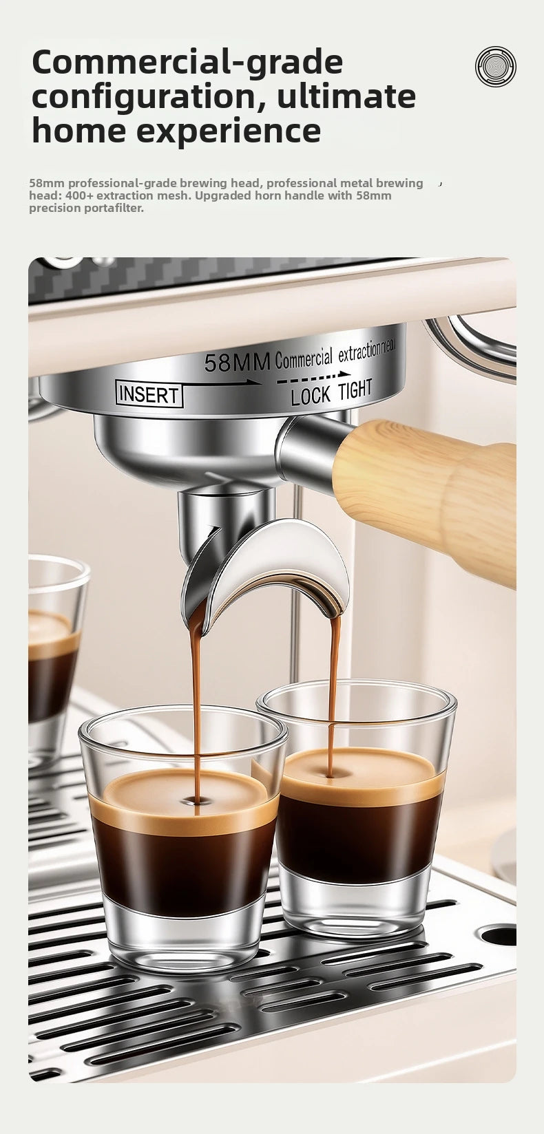 Semi-Automatic Espresso Coffee Machine, Dual Pump Cold & Hot Brew, Built-in Grinder, High Pressure 20 Bar, Compact Home Espresso
