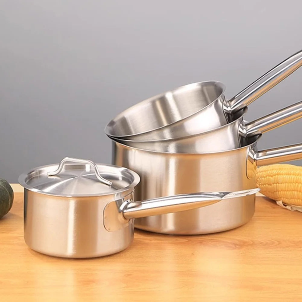 Stainless Steel Milk Pot 16 18 20 22 24cm with Lid Sauce Pan for Gas Electric Induction Stove Boiling Simmering Use