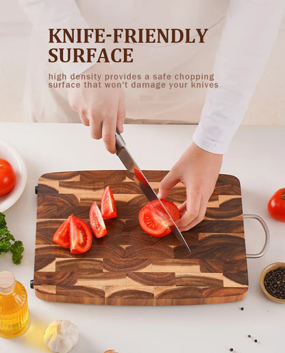 End Grain Butcher Block Premium Acacia Wood Cutting Board Chopping Board for Kitchen with Handle