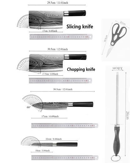 WXCOO Stainless Steel Durable Chef Knife Set Meat Cleaver Fruit Slicing Handmade Forged Kitchen Knife Butcher Knife Scissor