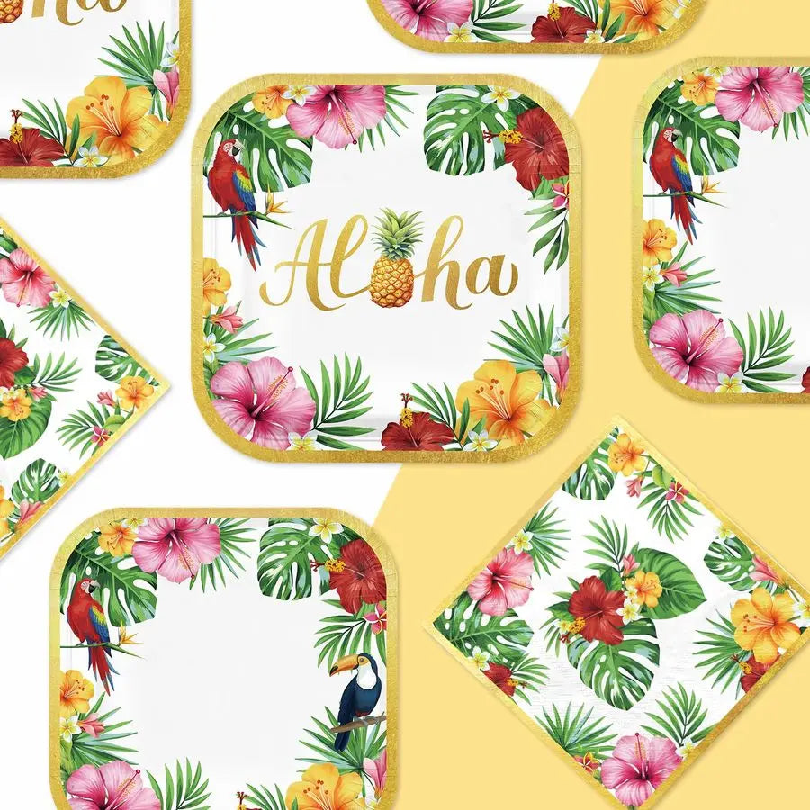 Christmas Hawaiian Party Decorations Aloha Tropical Christmas Hibiscus Floral Luau Plates and Napkins Palm Leaf Tableware Sets f