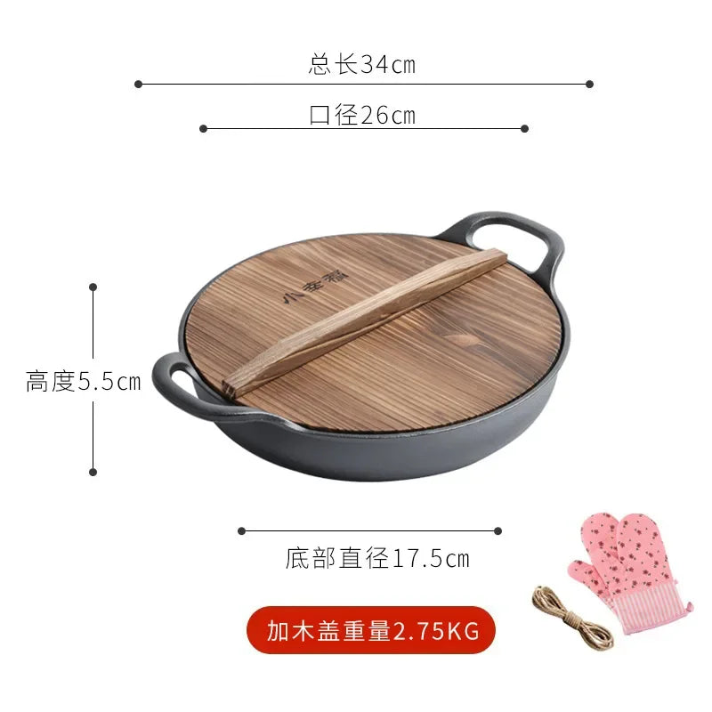 Thickened Cast Iron Skillet Non-coated Non-stick Pan for Household Use Gas And Induction Cooktop Compatible Pancake Skillet