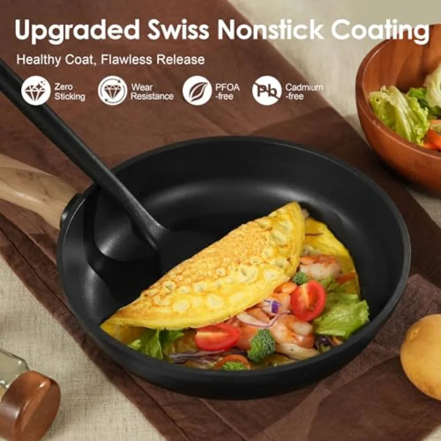 Nonstick Pots and Pans Set 17pcs Healthy Induction Cookware Set Kitchen Cooking Set with Skillets Saucepans Stay-cool Handles D