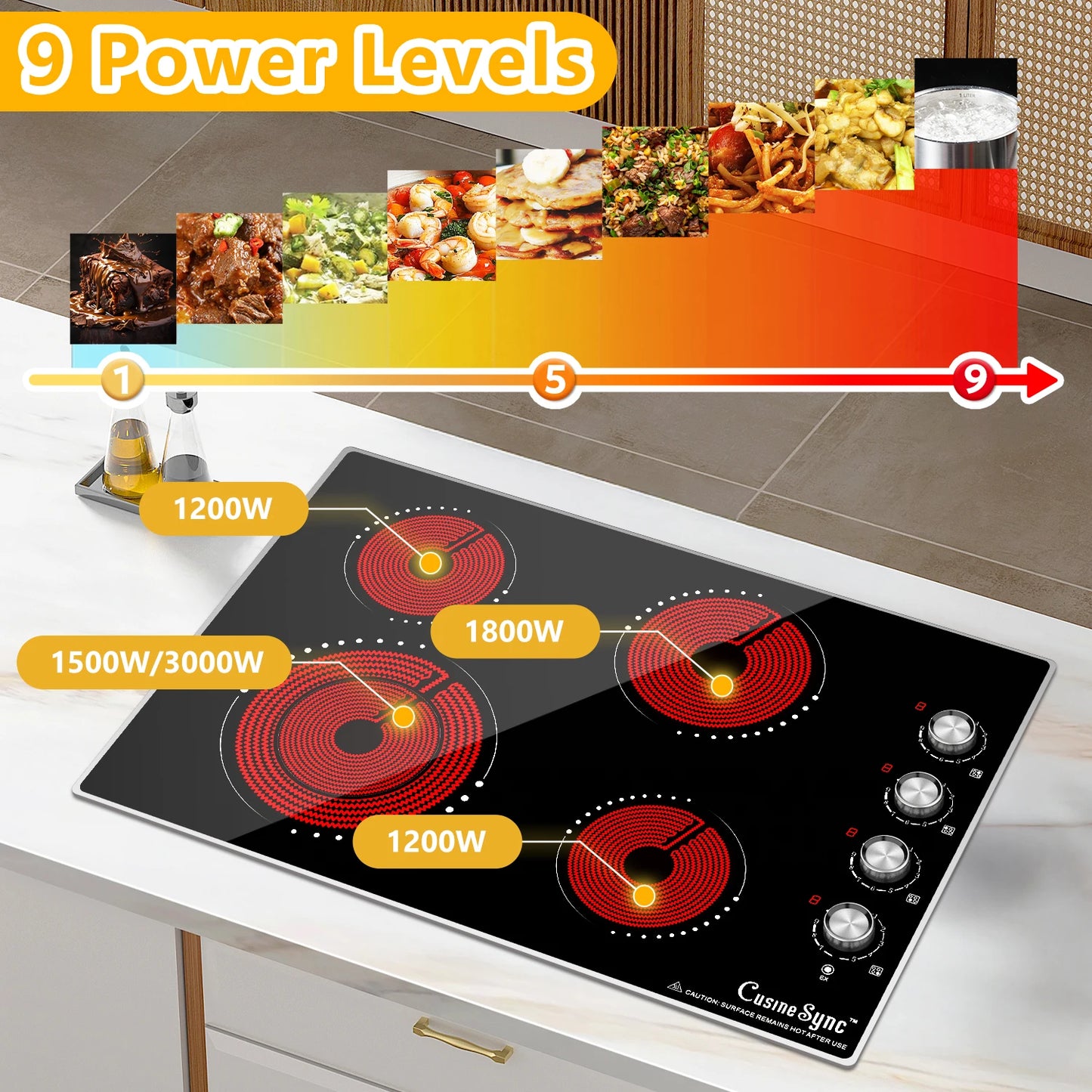 Electric Cooktop 30 Inch - 4 Burners Built-in Ceramic Cooktop, 30" Radiant Electric Stove Top with Knob Control 7200W