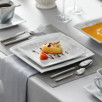 30PCS Marble Grey Porcelain Tableware Dinnerware Set with 6PCS Dessert/Soup/Dinner Plate/Cup/Saucer,Plates and Bowls Sets,FLORA