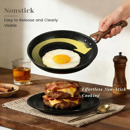Nonstick Frying Pan Set - 9 Pieces, 3 Sizes (8"/10"/12"), PFOA Free, Induction & Oven Safe, Easy Clean for Home Cooking