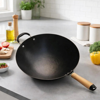 Iron Non Stick Wok Pan Handmade Frying Pan Universal Cookware Pot for Induction Cooker and Gas Stove Kitchen Use