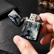 Norse Mythology Themed Lighter With Art Print Of Raven Holding Mjolnir, Misty Ancient Circle Aesthetic Original Design, Portable Delicate Practical Accessory Suitable For Daily Outdoor Gatherings And Various Occasions, Creati