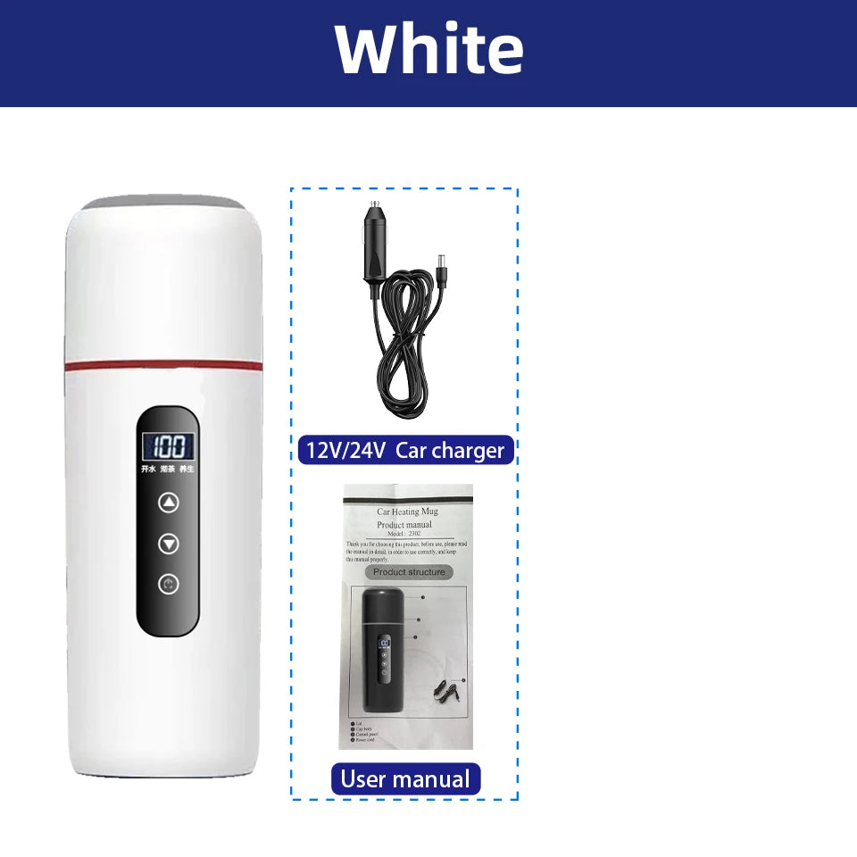 Electric Kettle 12V24V Portable Car Heating Cup 500ml Travel Heating Touch Screen Intelligent Adjustable Temperature Thermal Cup