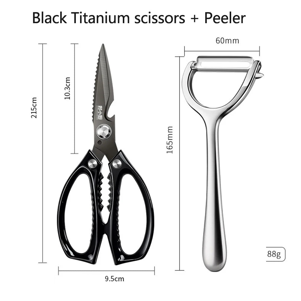 Black Titanium Kitchen scissors Stainless Steel Kitchen Tools with Sharp Blades for Cutting Chicken, Duck and Goose Bones,BBQ